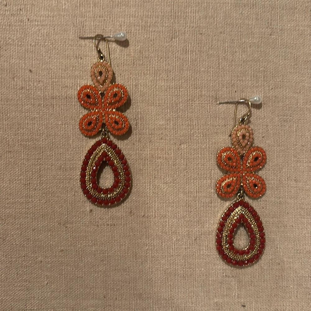 Stella & Dot Capri Beaded Drop Earrings - Red and Orange